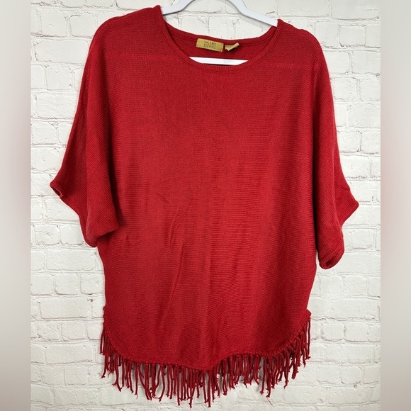 Valerie Stevens oversized Sweater batwing sleeves fringe accent red, sz S, GUC - Picture 1 of 6